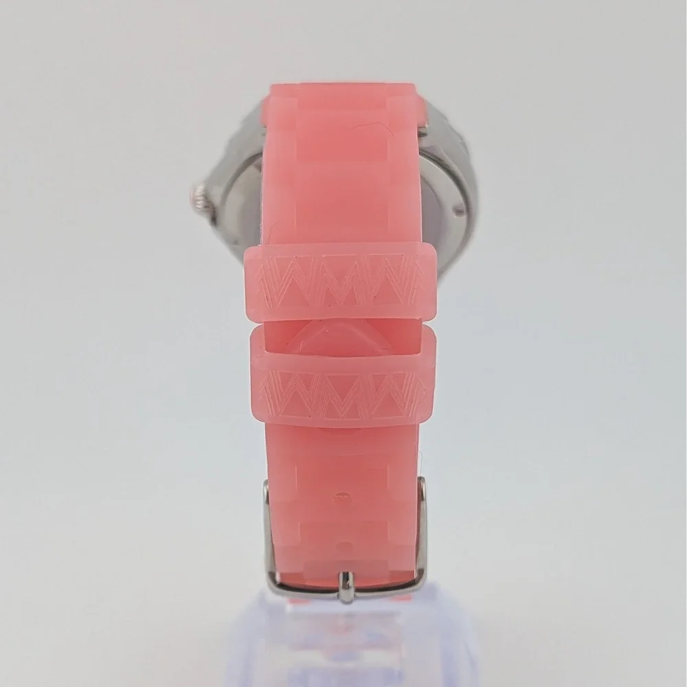 Michele Tahitian Jelly Bean Watch Women Pink Topaz Markers Pink Rubber Strap